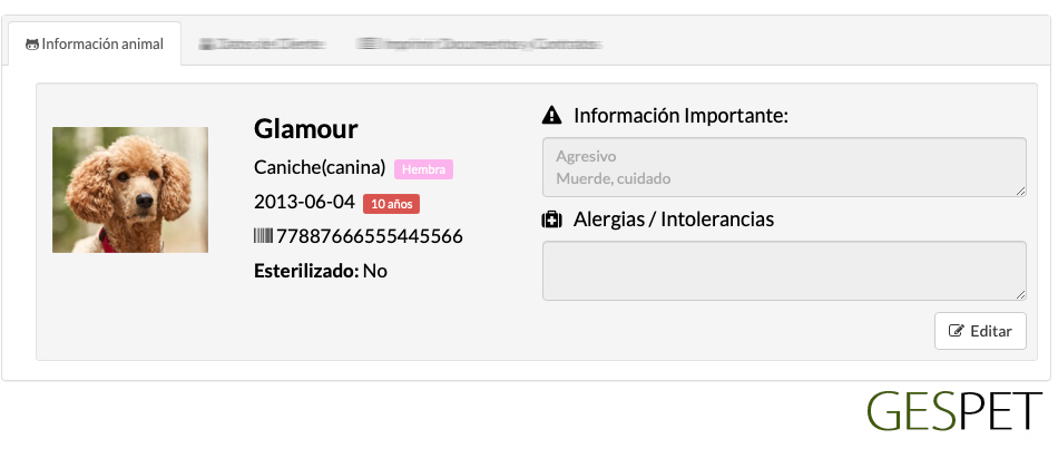 consulta veterinaria ficha del animal