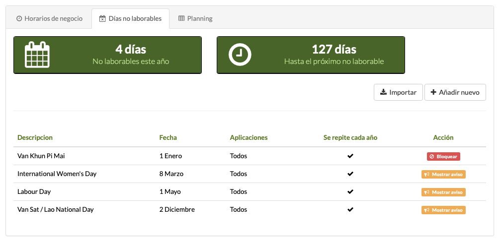 disponibilidad de citas y reservas online para negocios de mascotas con horarios y días no laborables configurados