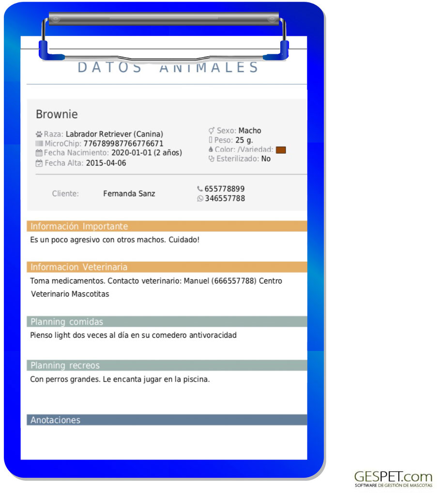 ficha de animales software de mascotas