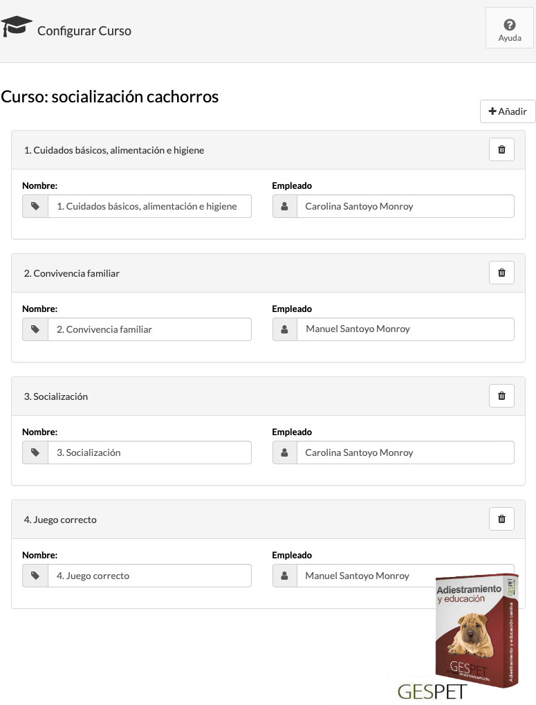 software planificar curso de adiestramiento canino