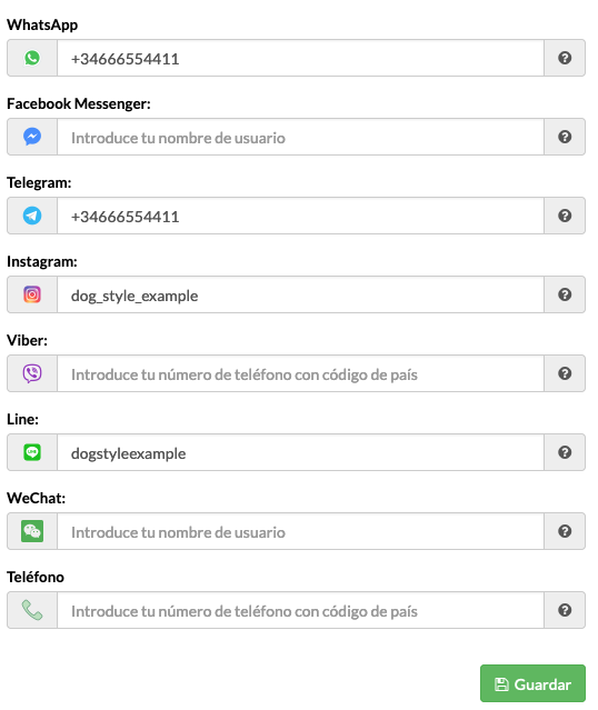 configuración de Contact Button para negocios de mascotas y reservas online