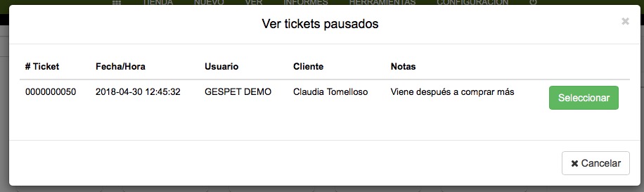 software tienda animal tickets