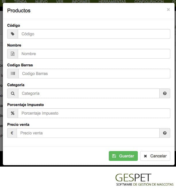 marcas, categorías y productos en software para tienda de mascotas