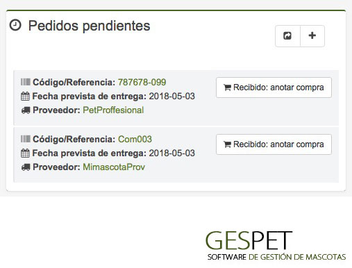 pedidos, compras y proveedores en software para tienda de animales