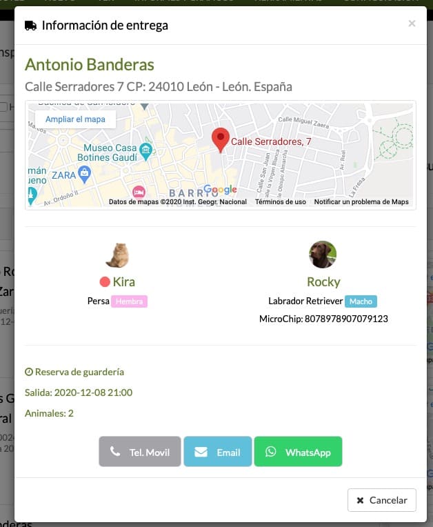 mapa de clientes para transporte de mascotas a domicilio