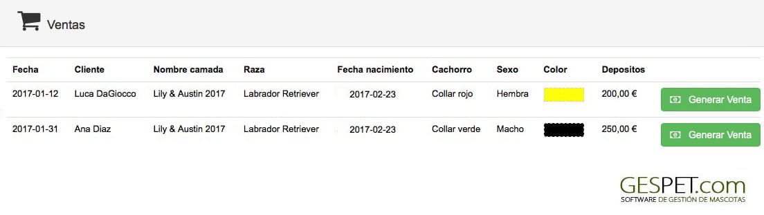 software venta de cachorros