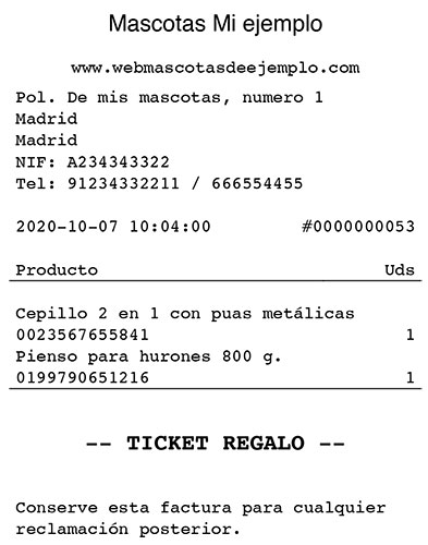 tienda de animales imprimir ticket regalo