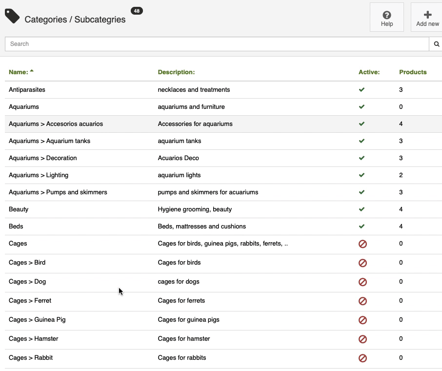 petshop software categories products