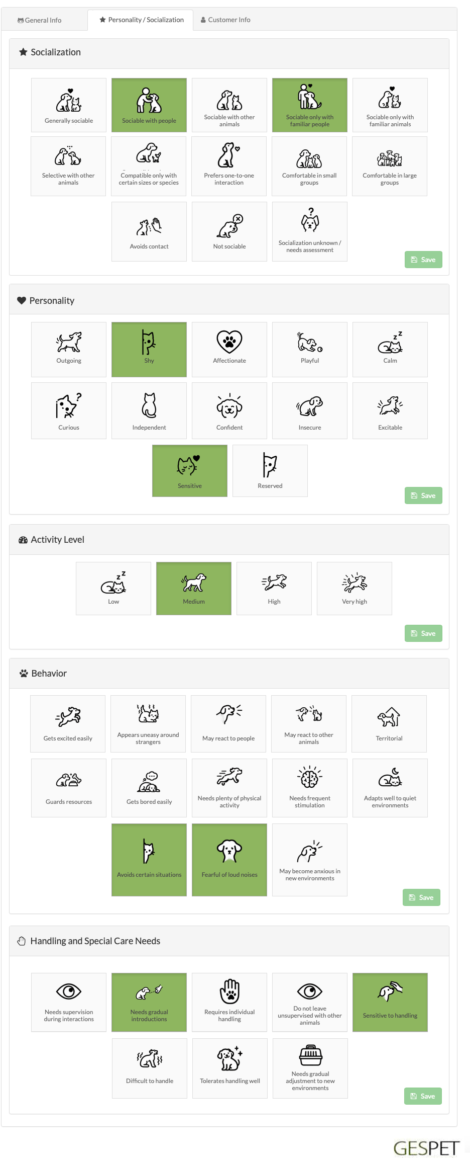 software for creating animal socialization profiles