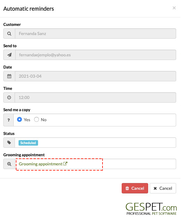 automatic appointmet reminder groomer