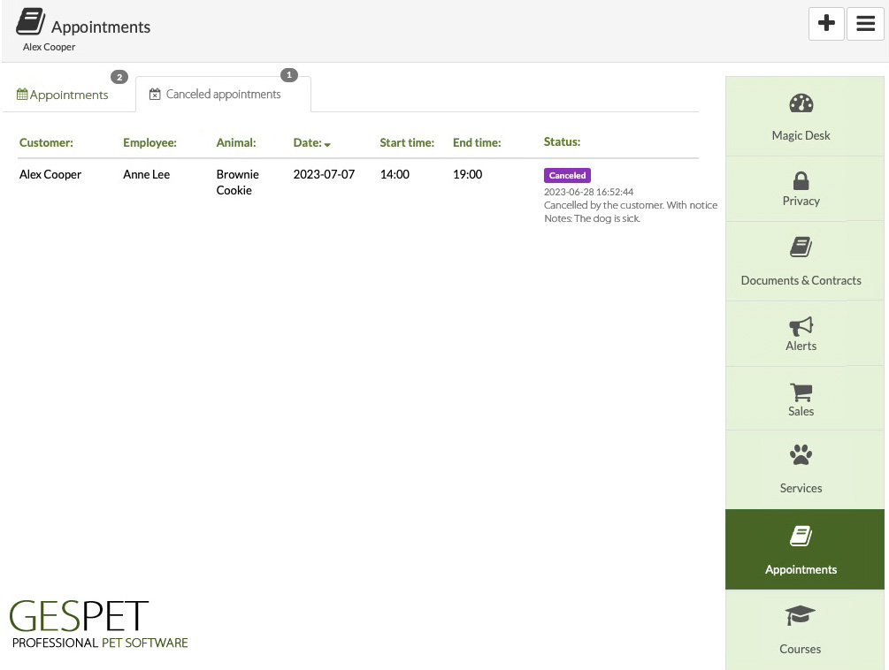 client appointments view canceled appointments canine trainer