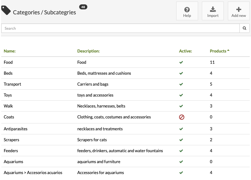store program product categories
