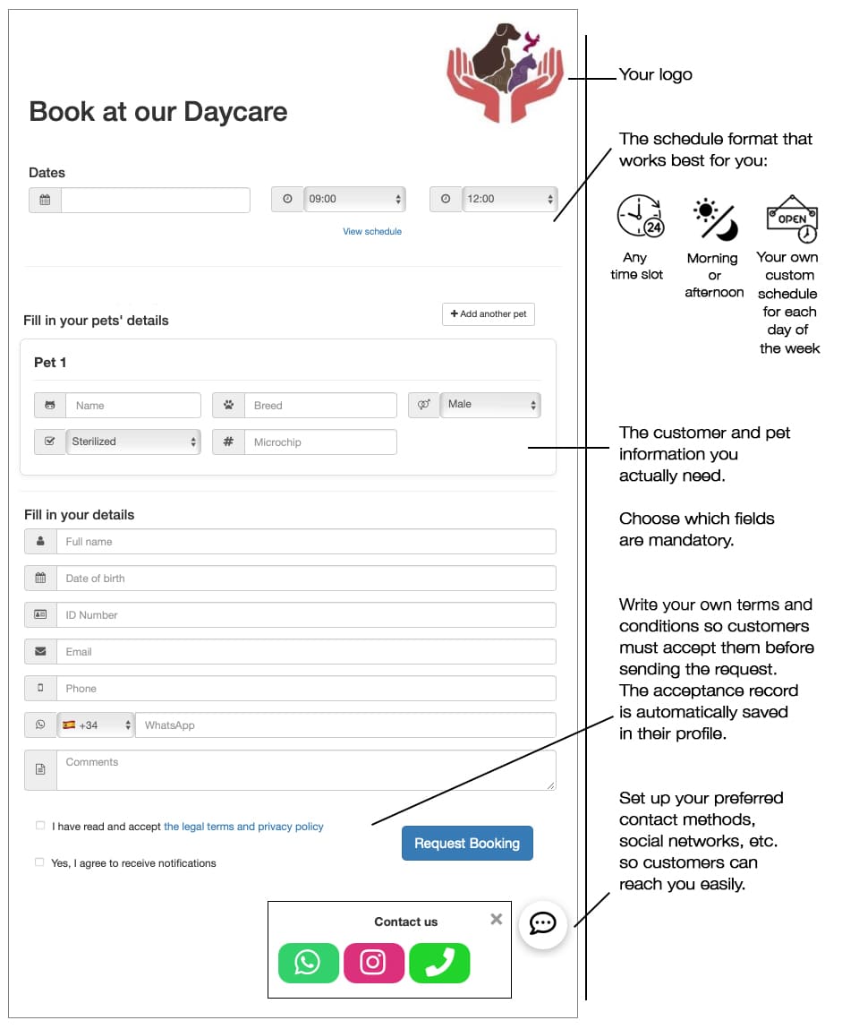 Online-Buchung für Haustier-Tagesstätte auf dem Handy