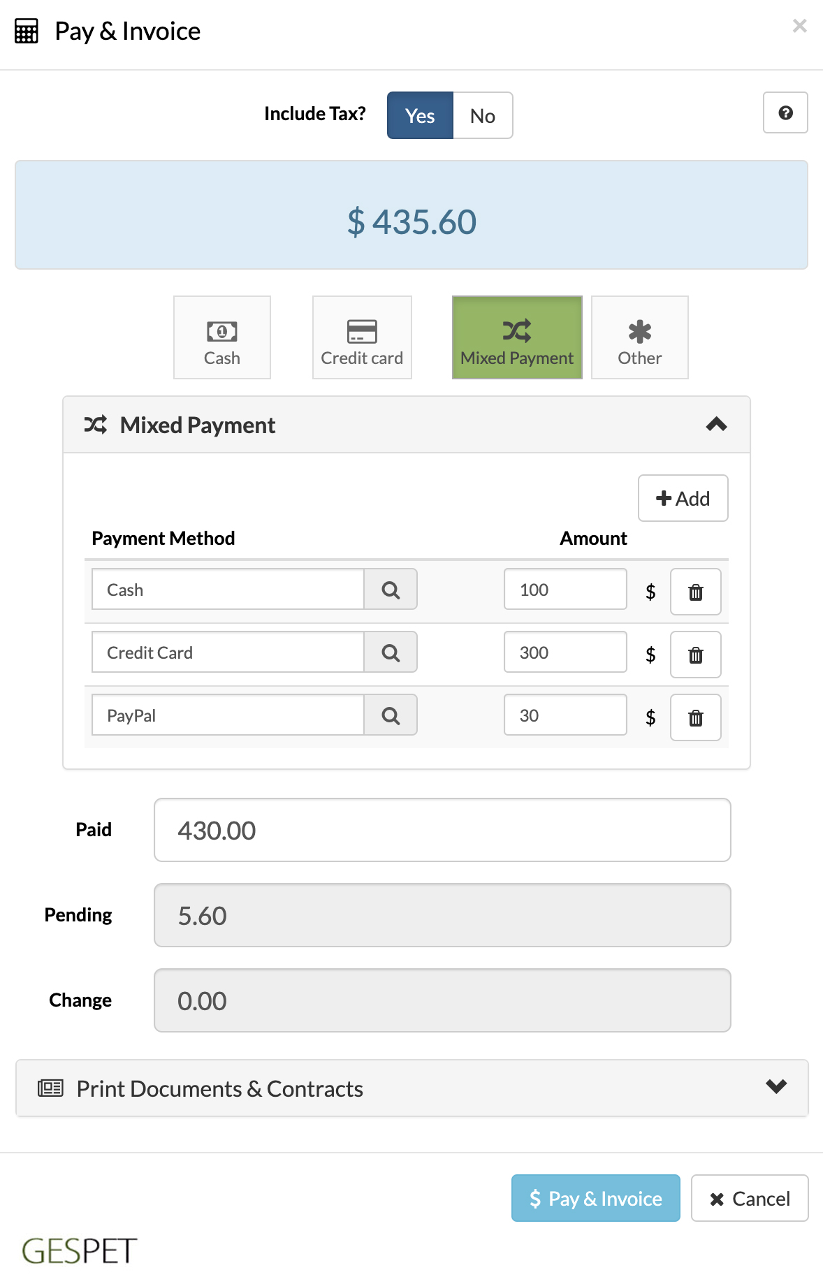 mixed payment method for pet business