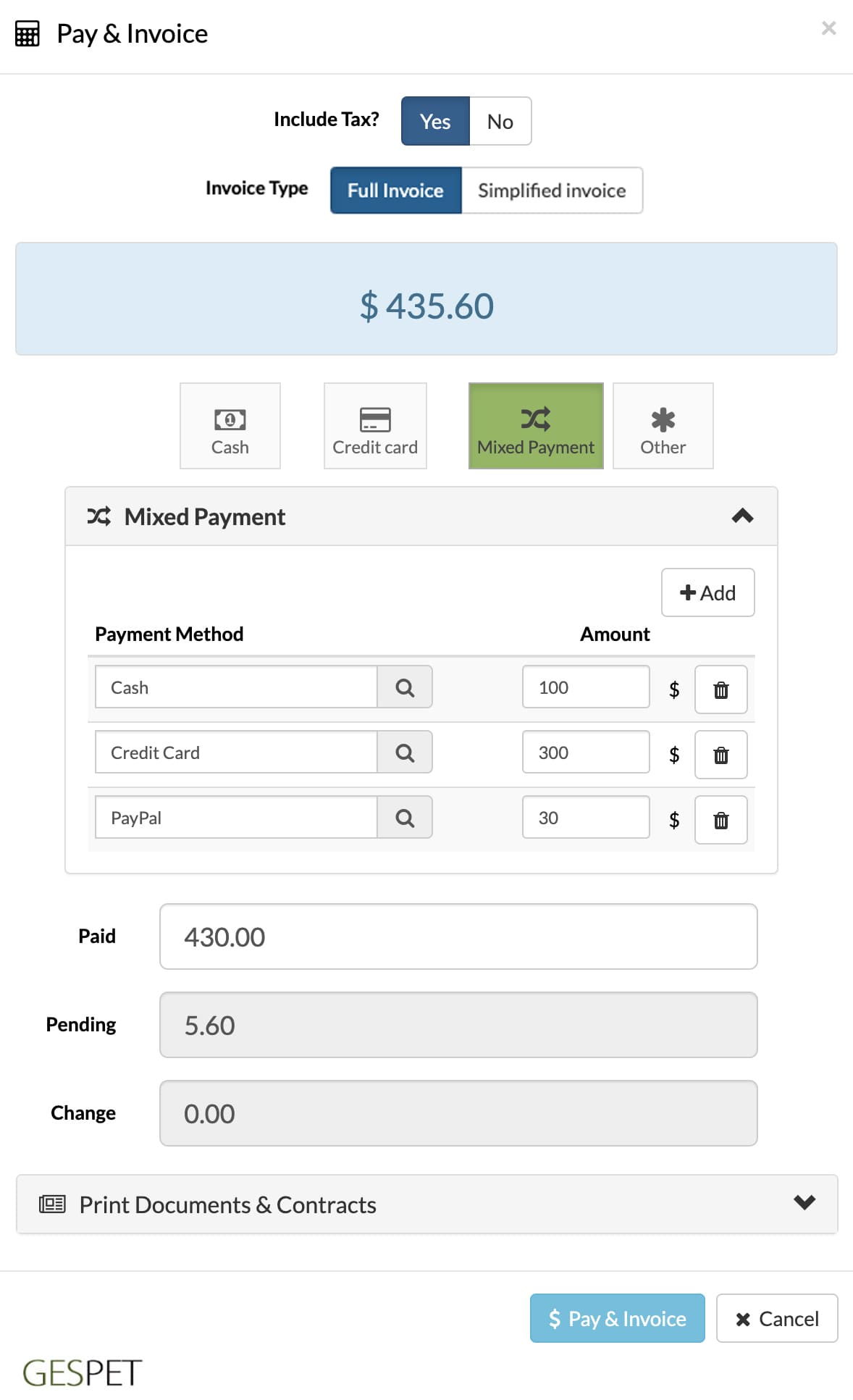 mixed payment method for pet business