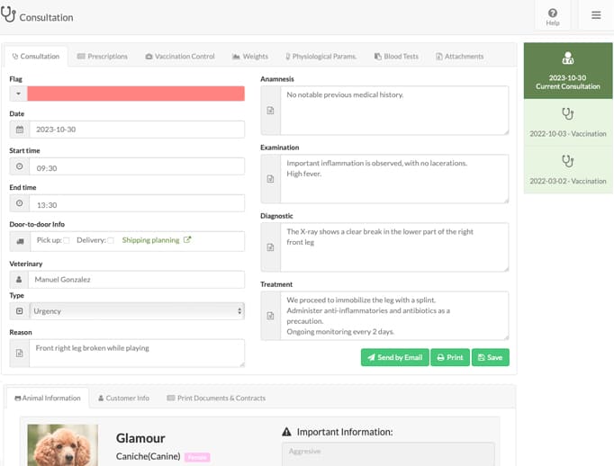veterinary consultation record