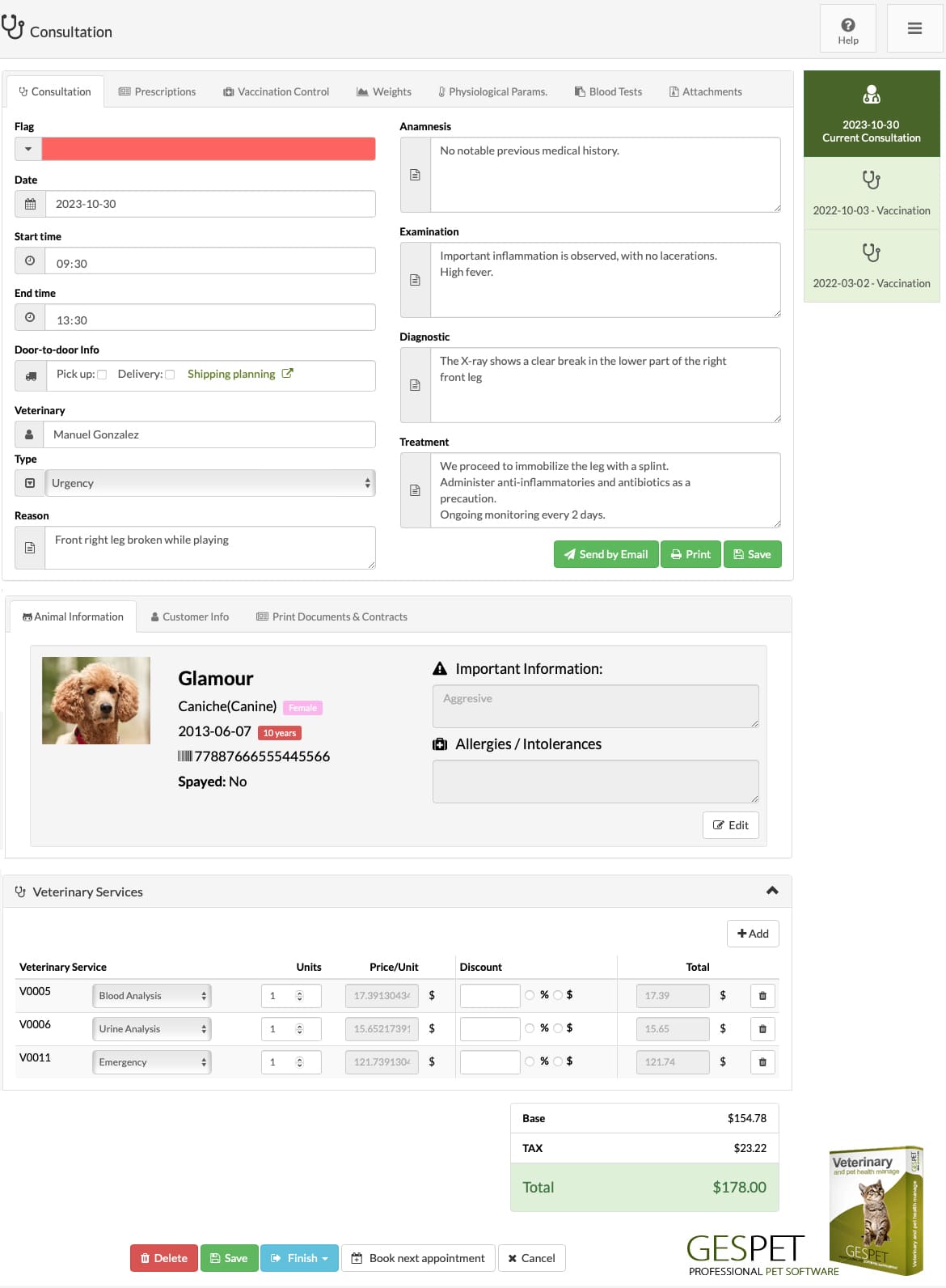 veterinary consultation record