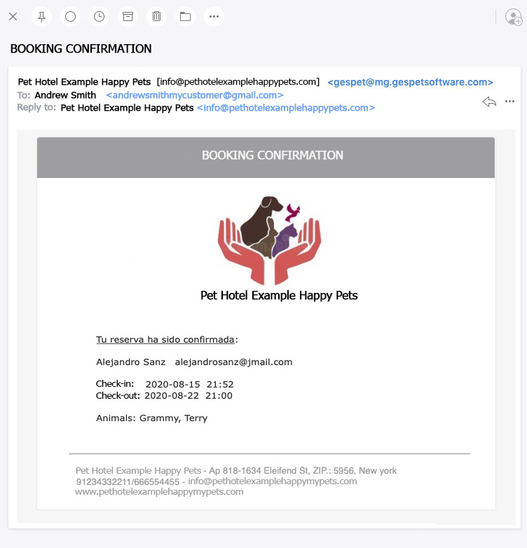 Corporate email service screenshot for pet business management software