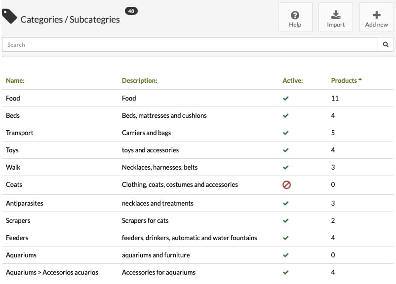 store program product categories