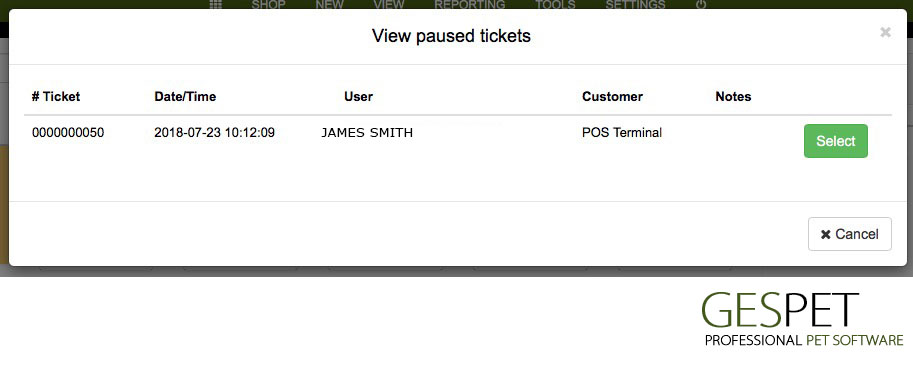 petshop app tickets POS terminal
