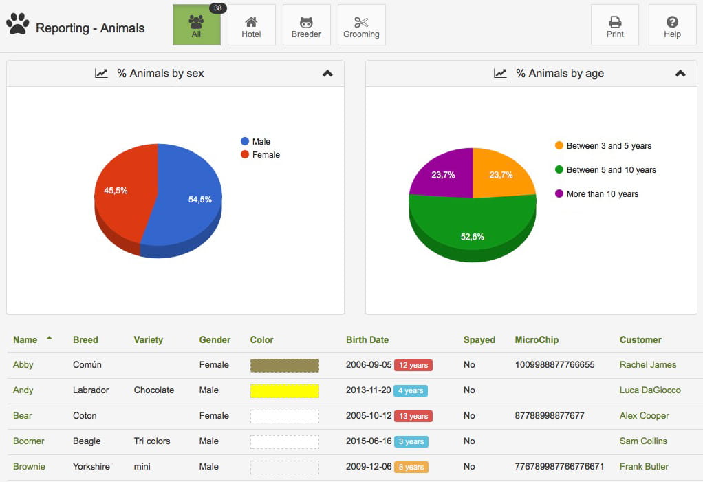 animal reports for business