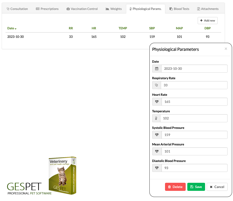 veterinary physiological parameters software