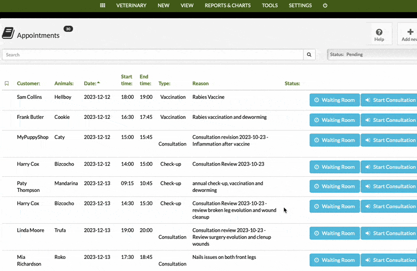 software de sala de espera veterinária