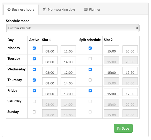 Business hours settings for pet businesses