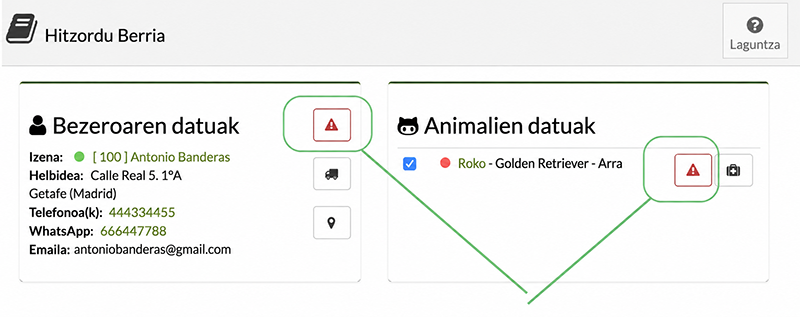 maskoten ile-apaindegiko bezero eta animalien informazio garrantzitsua