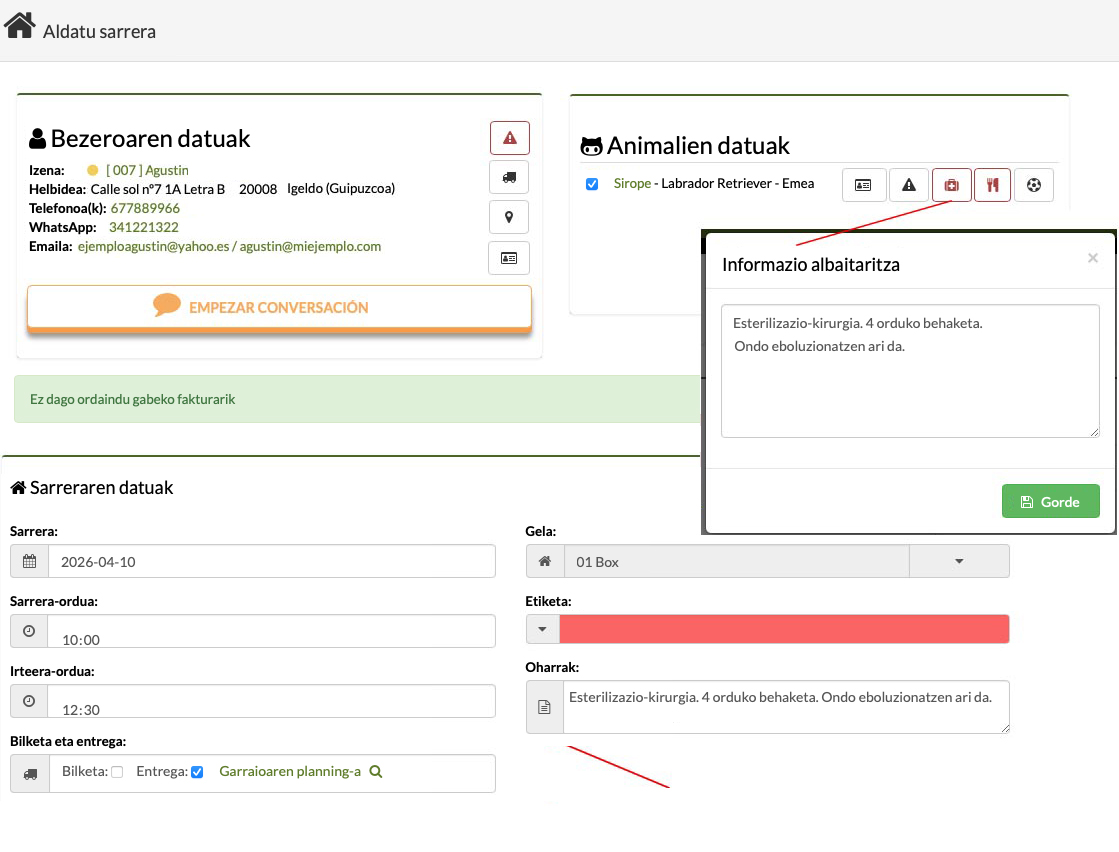 albaitaritza pazienteen behaketa eta ohar klinikoen kudeaketa