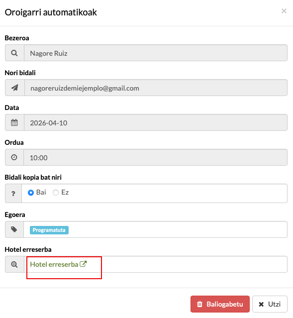 maskoten hitzorduetarako oroigarri automatikoen zerrenda Gespeten