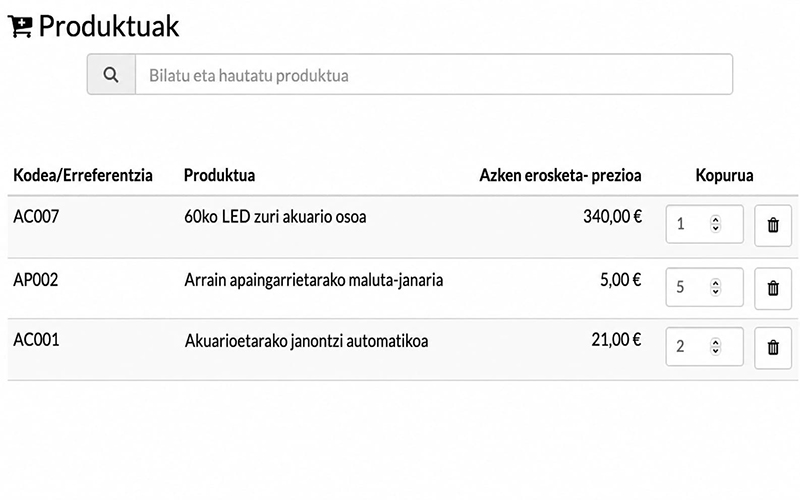 maskota-dendako aplikazio mugikorrean produktuak eskaerara gehitzea