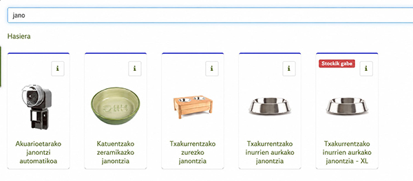 maskota-dendako softwarea kategoriak eta produktuen bilatzailea