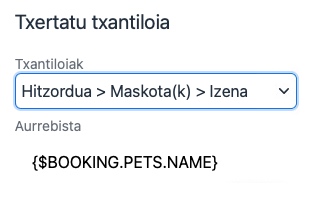 testu txantiloiak mezuetan txertatzea