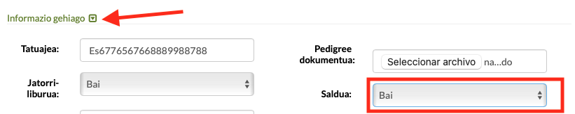 txakur-haztegiko softwarean animalia ugaltzaile bat salduta markatzea