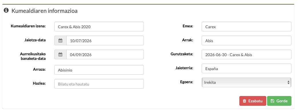 txakur-hazlearen aplikazioan kumaldiaren txakurkumeak ikustea