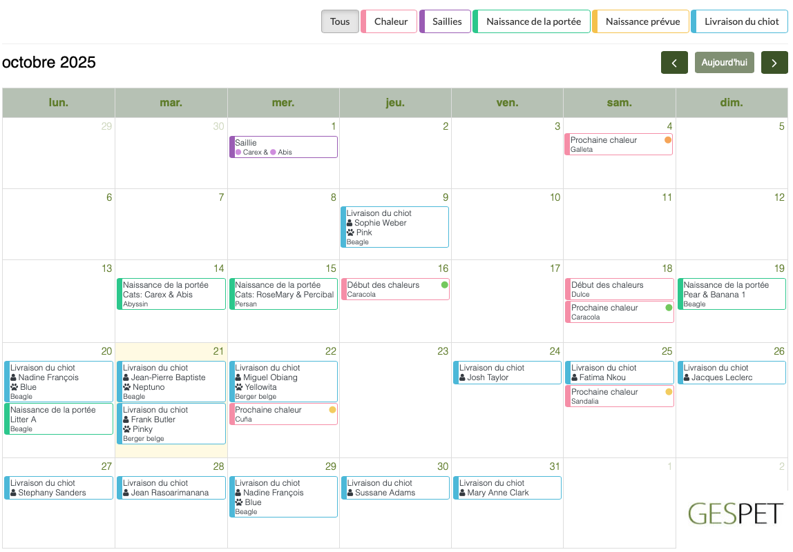 agenda pour éleveurs. Planning pour éleveurs
