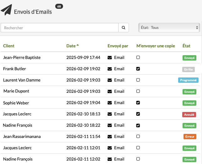 logiciel de gestion animale trier les clients