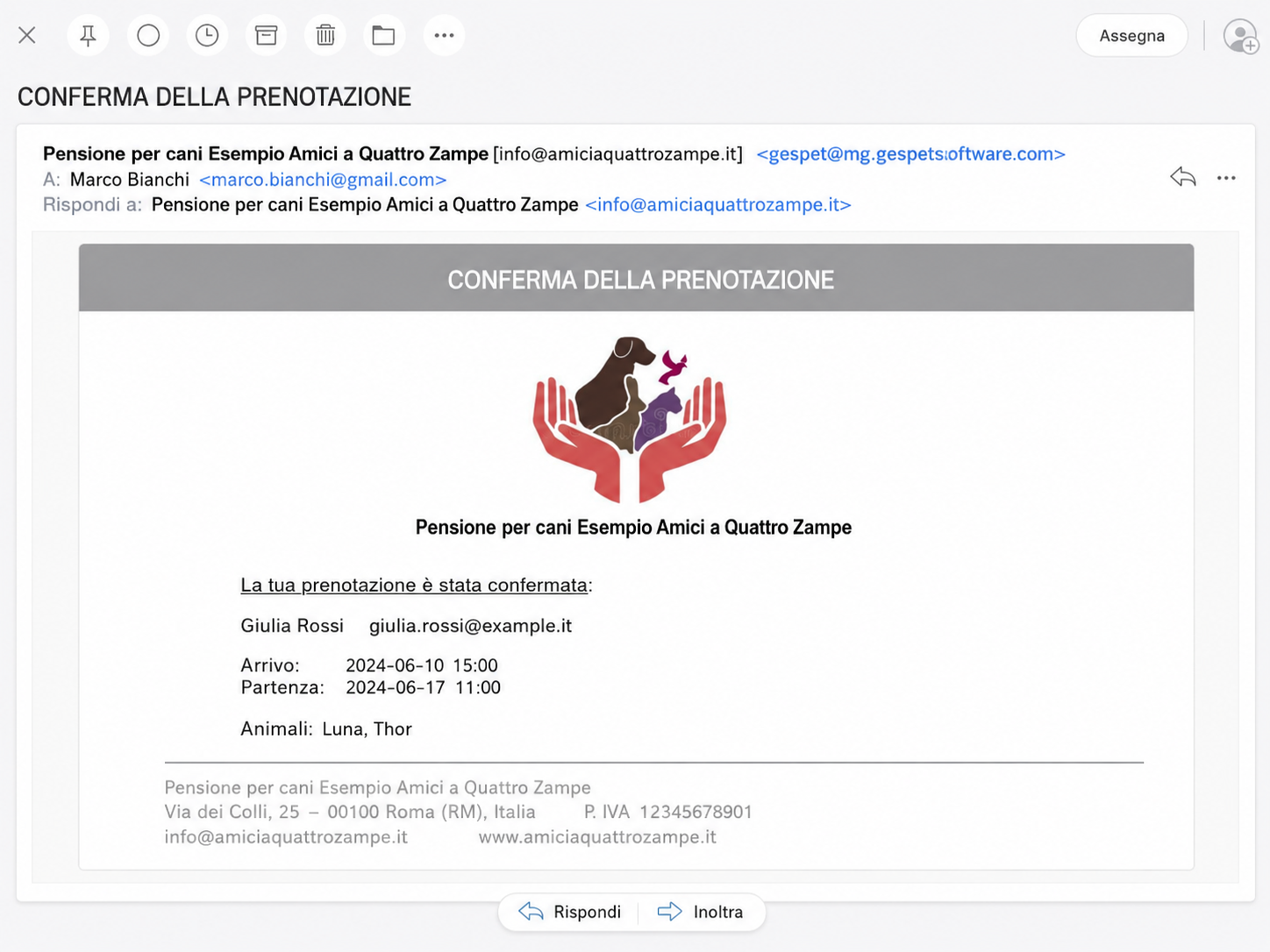 email aziendale per software gestionale di attività con animali domestici