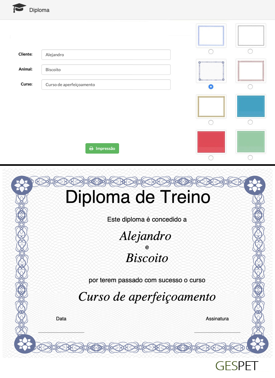 modelo gratuito de certificado de adestramento de animais